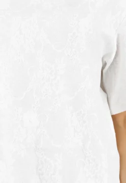 Wit Kanten T-shirt met Korte Mouwen en Ronde Hals
