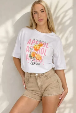 Wit Katoenen T-shirt met Aperol Print en Korte Mouwen
