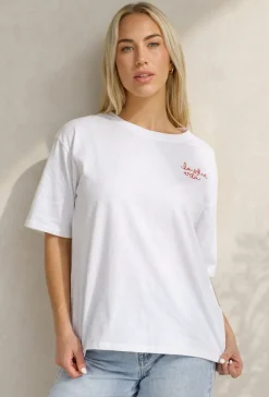Wit Katoenen T-shirt met La Dolce Vita Print en Korte Mouwen