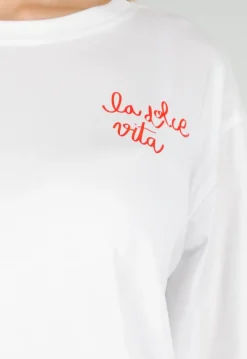 Wit Katoenen T-shirt met La Dolce Vita Print en Korte Mouwen
