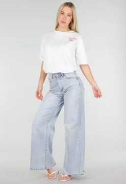 Wit Katoenen T-shirt met La Dolce Vita Print en Korte Mouwen