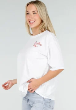 Wit Katoenen T-shirt met La Dolce Vita Print en Korte Mouwen