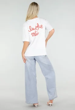 Wit Katoenen T-shirt met La Dolce Vita Print en Korte Mouwen