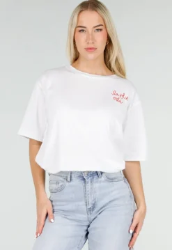 Wit Katoenen T-shirt met La Dolce Vita Print en Korte Mouwen