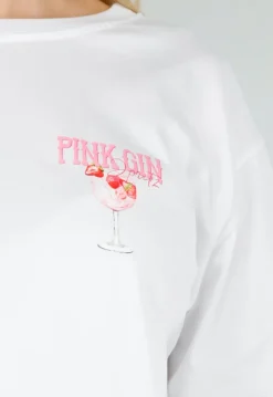 Wit Katoenen T-shirt met Pink Gin Print en Korte Mouwen
