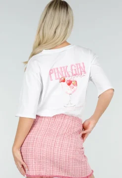 Wit Katoenen T-shirt met Pink Gin Print en Korte Mouwen