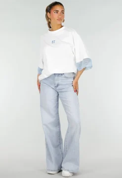 Wit Oversized T-Shirt met Blauw Kant