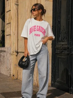 Wit Oversized T-Shirt met Grote Roze Tekstprint