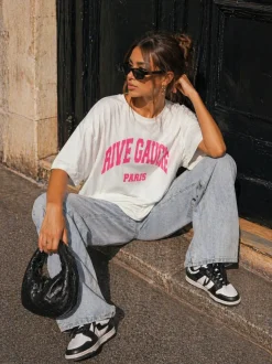 Wit Oversized T-Shirt met Grote Roze Tekstprint