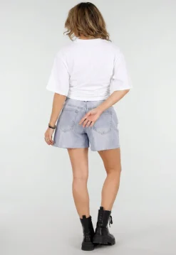 Wit Oversized T-Shirt met Halflange Mouwen en Geplooid Detail