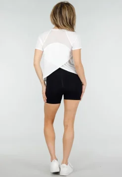 Wit Sport T-Shirt met Mesh Rug en Korte Mouwen
