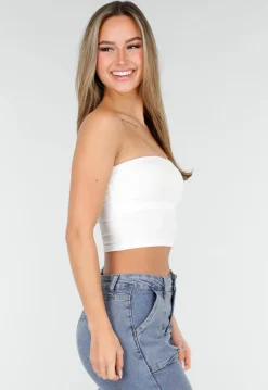 Witte Bandeau Crop Top met Pads