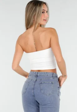 Witte Bandeau Crop Top met Pads