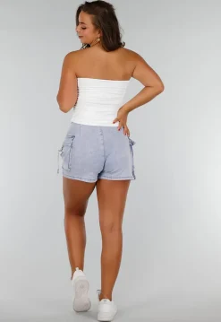 Witte Bandeau Top met Stretch en Geplooide Zijkanten