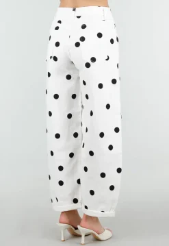 Witte Barrel Jeans met Zwarte Stippen en Hoge Taille