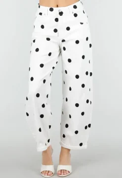 Witte Barrel Jeans met Zwarte Stippen en Hoge Taille