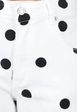 Witte Barrel Jeans met Zwarte Stippen en Hoge Taille