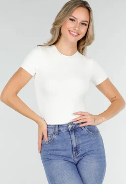 Witte Basic Stretch Body met Korte Mouwen