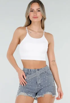 Witte Basic Stretch Crop Top met Pads