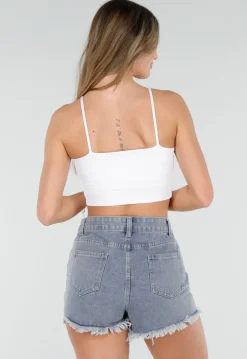 Witte Basic Stretch Crop Top met Pads
