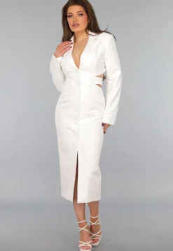 Witte Blazer Jurk met Cut Out