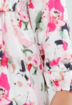Witte Bloemen Playsuit met Lange Pofmouwen