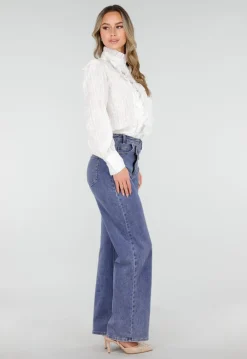 Witte Blouse met Ruches en Lange Mouwen