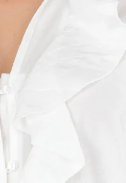 Witte Blouse met Volants en Losvallende Ballonmouwen