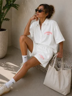 Witte Blouse Set met Korte Mouwen en Shorts