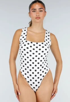 Witte Body met Zwarte Stippen en Vierkante Hals