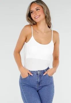 Witte Bodysuit met Spaghetti Bandjes en Pads