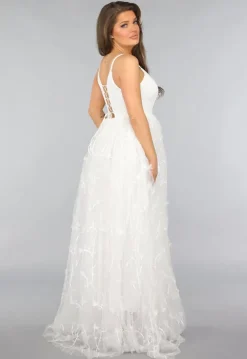 Witte Bruidsjurk met Geborduurde Rok