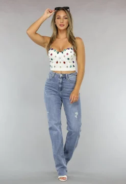Witte Bustier met Grote Multicolor Strass