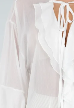 Witte Chiffon Blouse met Ruches en Knoopsluiting
