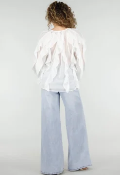 Witte Chiffon Blouse met Ruffles en Lange Mouwen