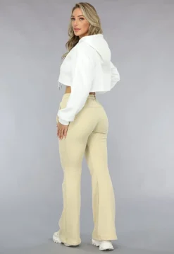 Witte Cropped Hoodie met Pofmouwen