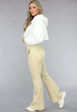 Witte Cropped Hoodie met Pofmouwen