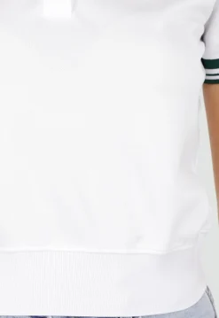 Witte Cropped Polo met Groene Contrasterende Strepen