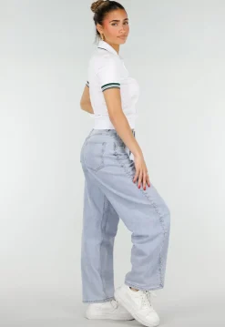Witte Cropped Polo met Groene Contrasterende Strepen