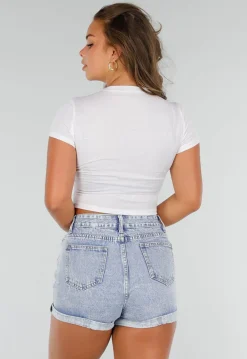 Witte Croptop met Zwarte Korsetprint en Kantdetails