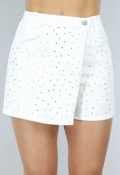 Witte Denim Glitter Overslag Skort