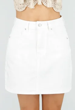 Witte Denim Mini Rok met Stretch en Steekzakken