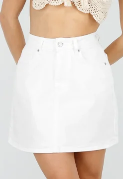 Witte Denim Mini Rok met Stretch en Steekzakken