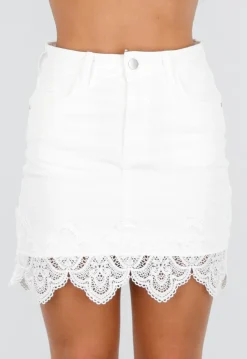 Witte Denim Rok met Kanten Rand