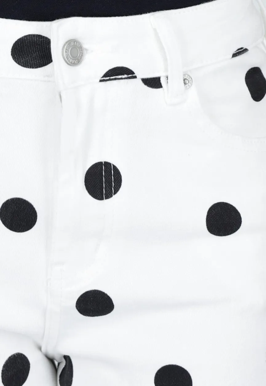 Witte Denim Wide Leg Jeans met Zwarte Stippen Print