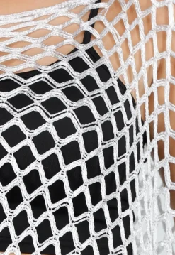 Witte Fishnet Cover-Up met Franjes en Puntige Zoom