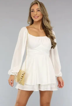 Witte Flowy Playsuit met Strikdetail