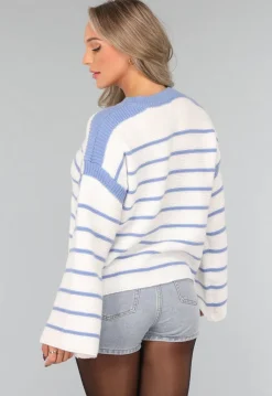 Witte Gebreide Trui met Blauwe Strepen