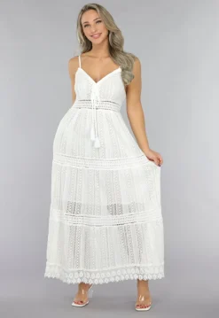 Witte Gehaakte Jurk in Boho Stijl