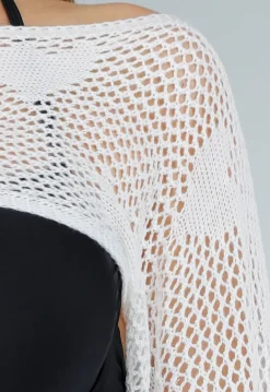 Witte Gehaakte Stretch Cover Up Top met Hartjesprint